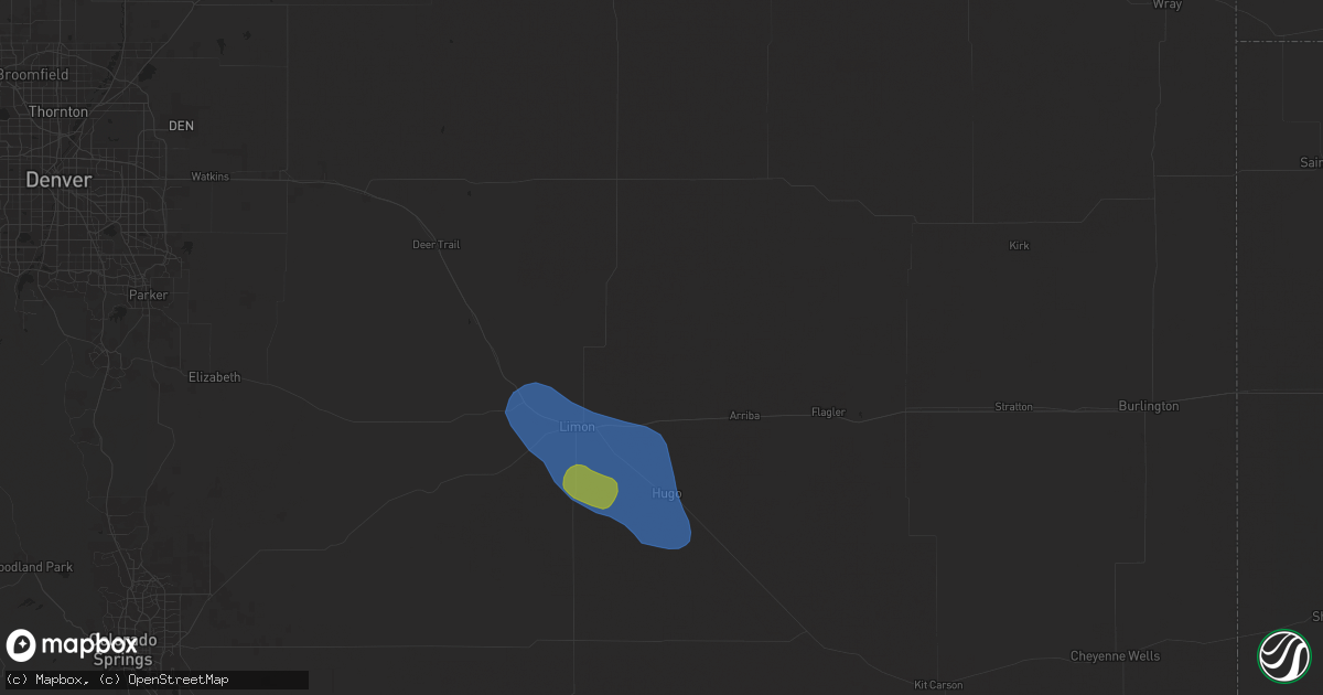 Hail map in Genoa, CO on July 1, 2024