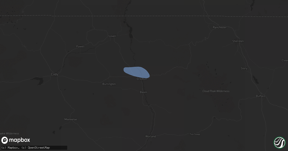 Hail map in Greybull, WY on July 1, 2024