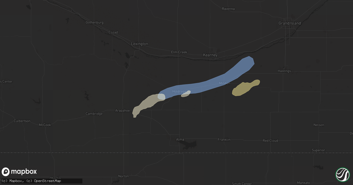 Hail map in Holdrege, NE on July 1, 2024