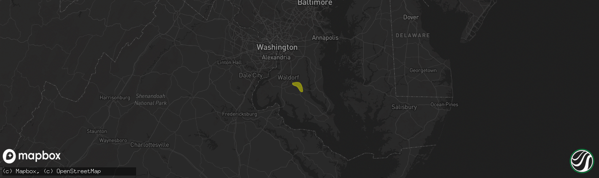 Hail map in Hughesville, MD on July 1, 2024