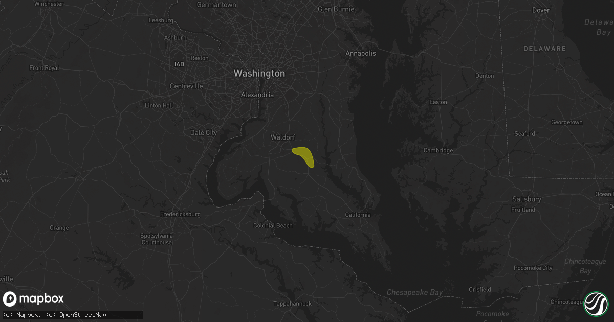 Hail map in Hughesville, MD on July 1, 2024