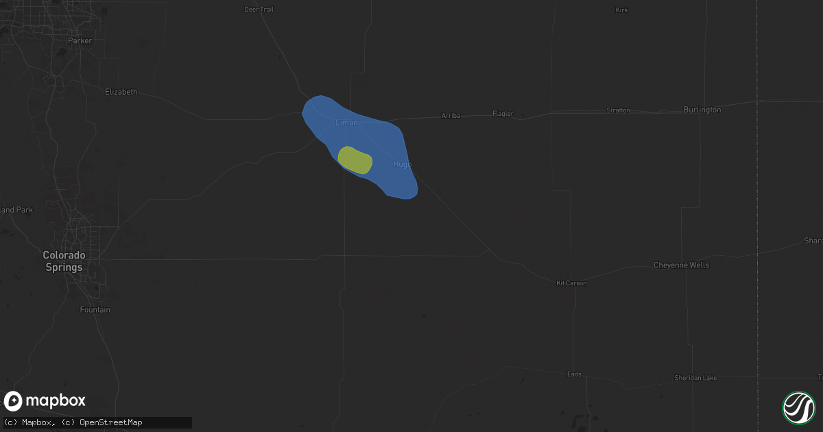 Hail map in Hugo, CO on July 1, 2024