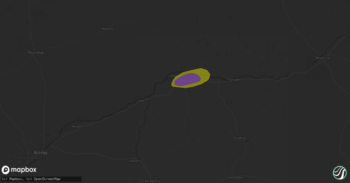 Hail map in Hysham, MT on July 1, 2024