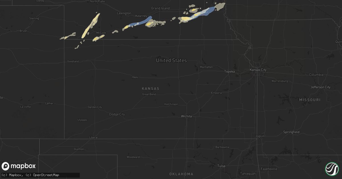 Hail map in Kansas on July 1, 2024