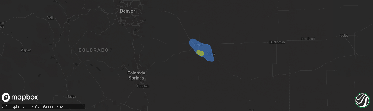 Hail map in Matheson, CO on July 1, 2024