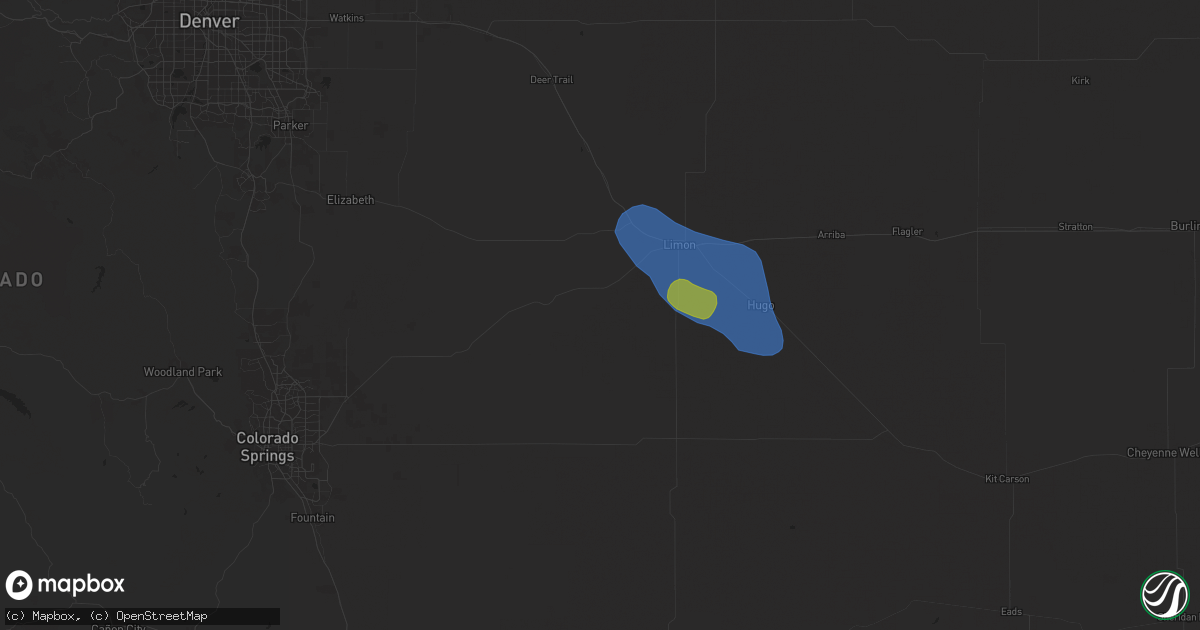 Hail map in Matheson, CO on July 1, 2024