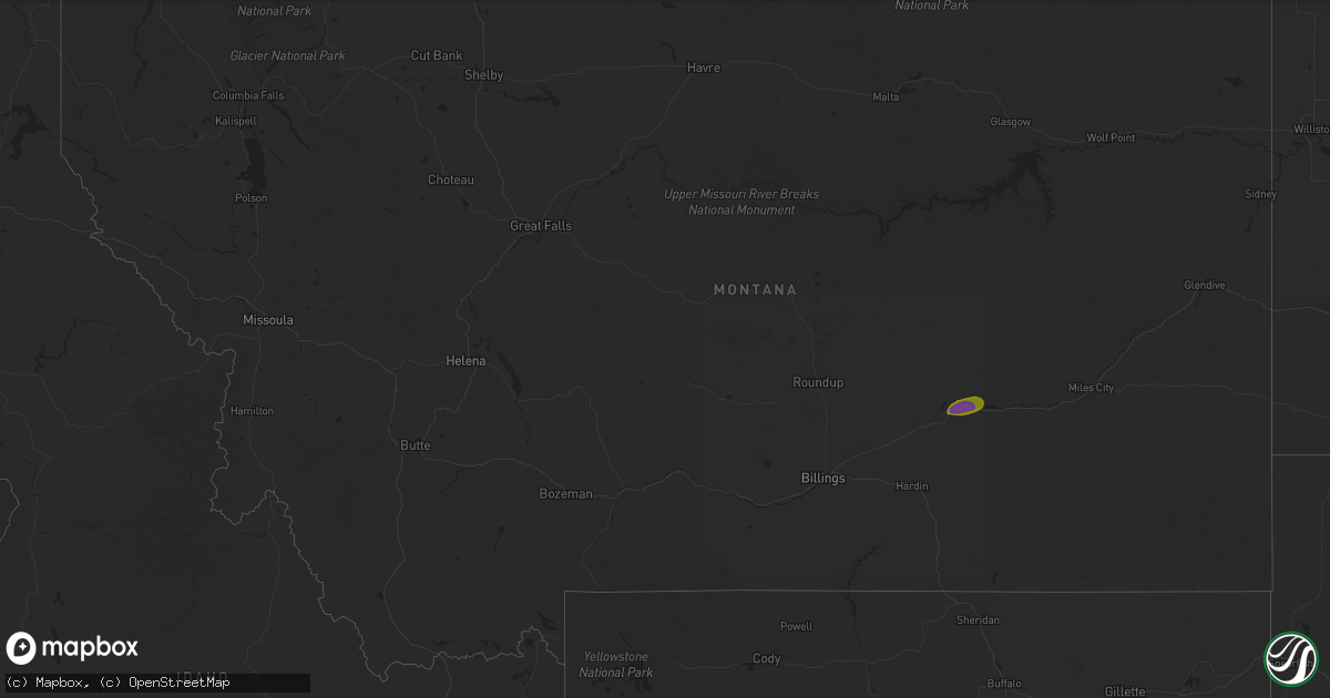 Hail map in Montana on July 1, 2024