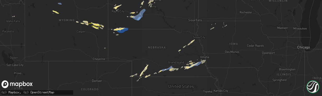 Hail map in Nebraska on July 1, 2024