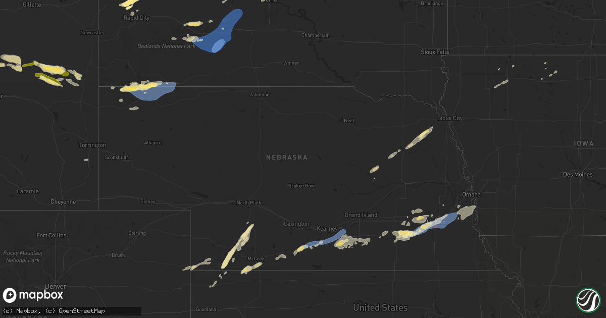 Hail map in Nebraska on July 1, 2024
