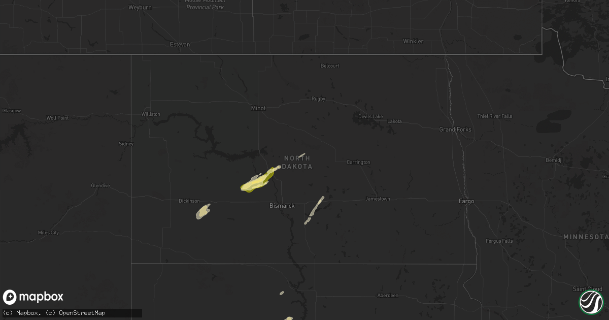Hail map in North Dakota on July 1, 2024