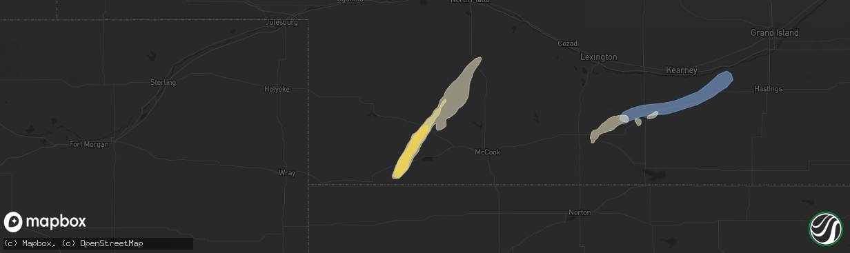 Hail map in Palisade, NE on July 1, 2024