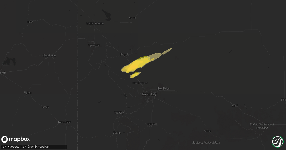 Hail map in Piedmont, SD on July 1, 2024