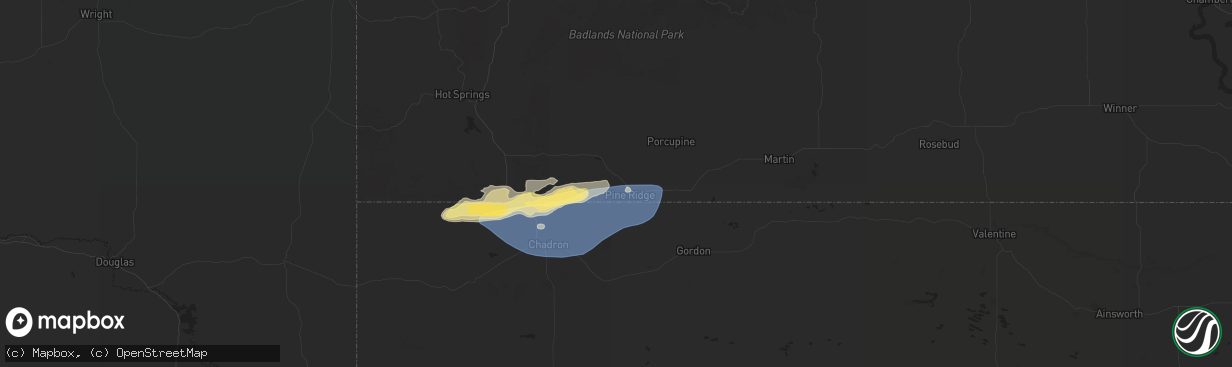 Hail map in Pine Ridge, SD on July 1, 2024