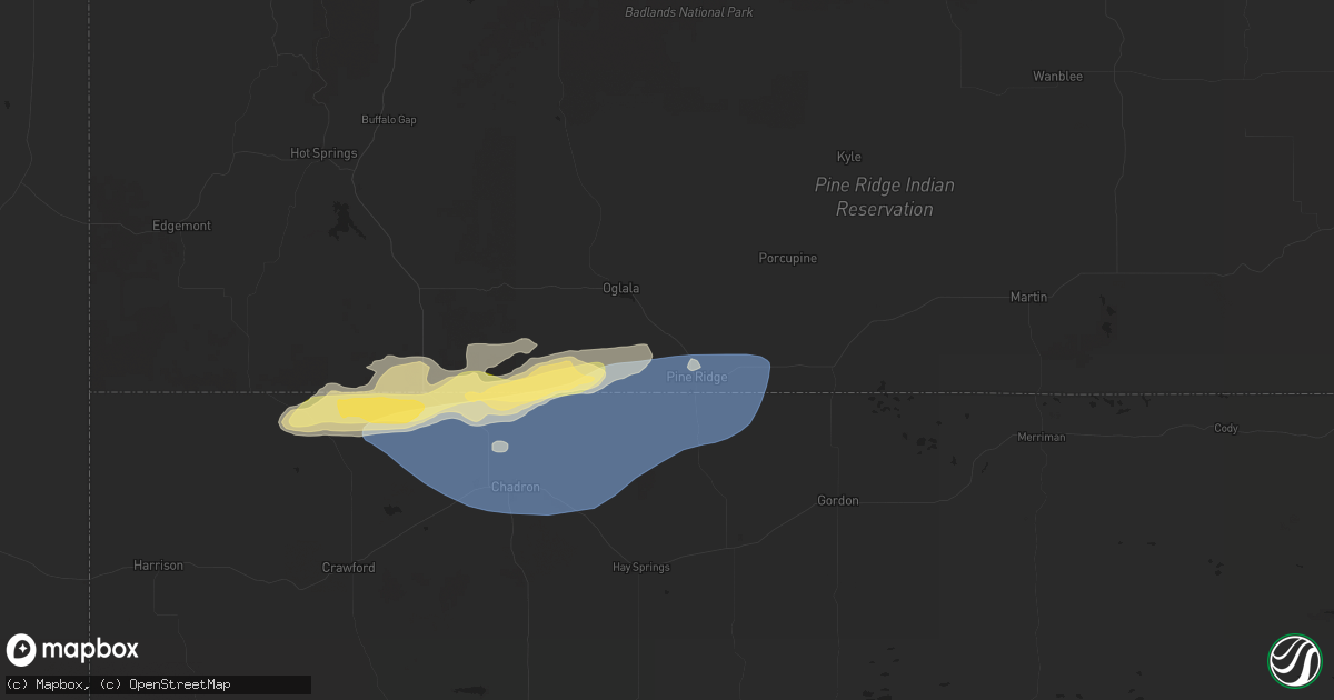 Hail map in Pine Ridge, SD on July 1, 2024