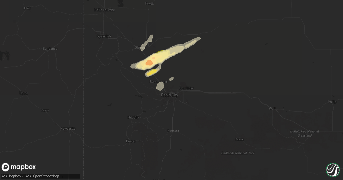 Hail map in Rapid City, SD on July 1, 2024