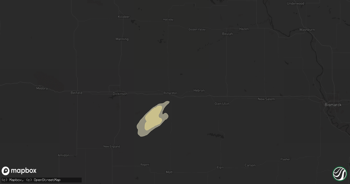 Hail map in Richardton, ND on July 1, 2024
