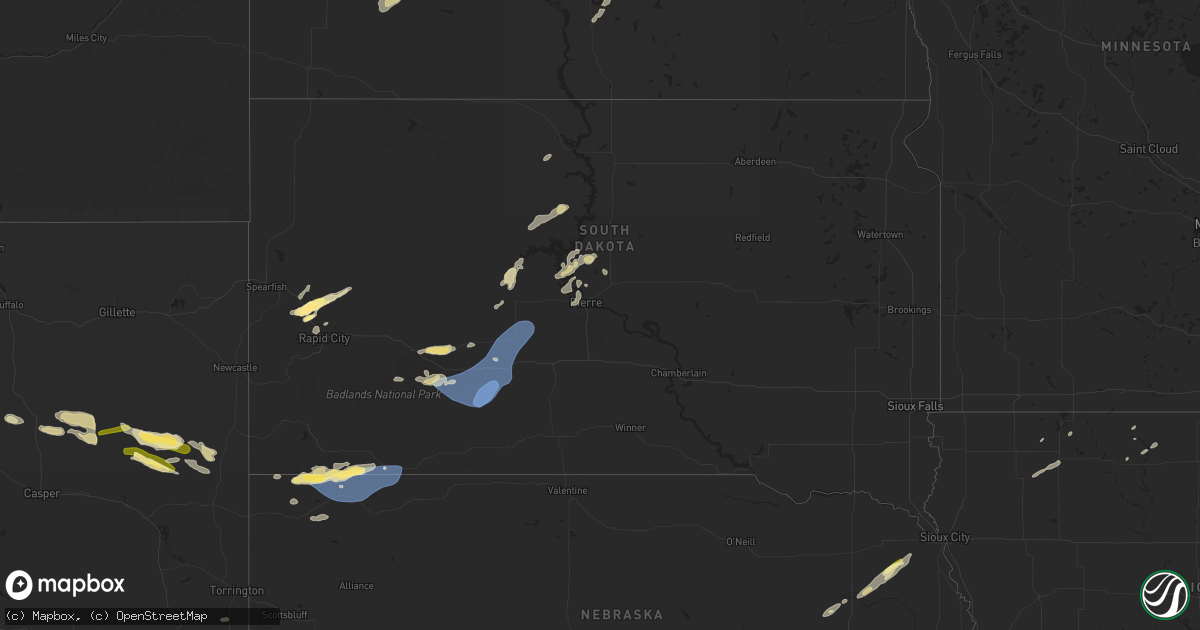 Hail map in South Dakota on July 1, 2024