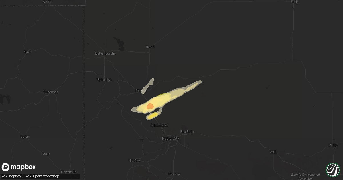 Hail map in Sturgis, SD on July 1, 2024