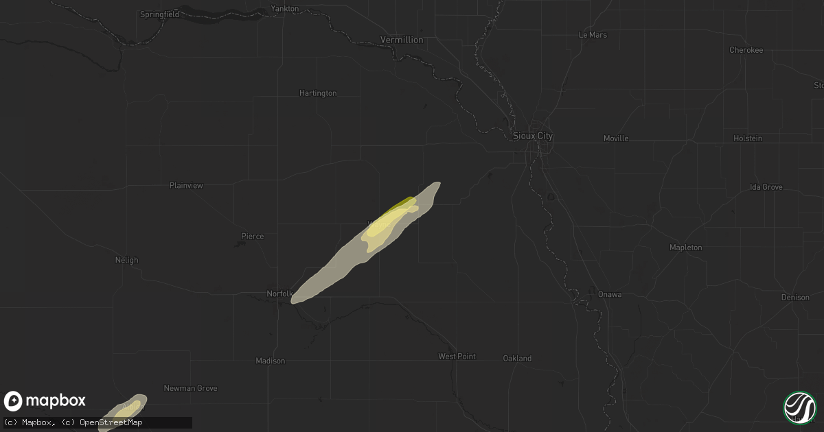 Hail map in Wakefield, NE on July 1, 2024