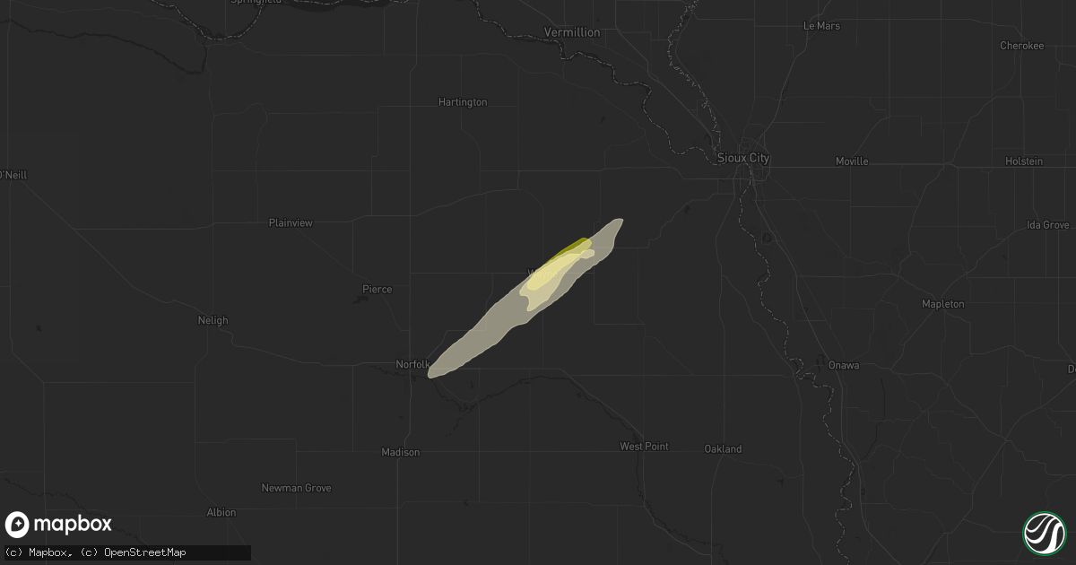 Hail map in Wayne, NE on July 1, 2024