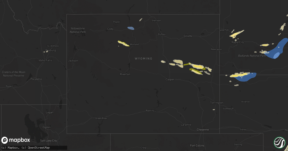 Hail map in Wyoming on July 1, 2024