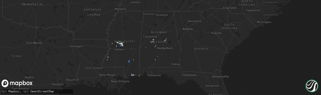 Hail map in Alabama on July 1, 2025