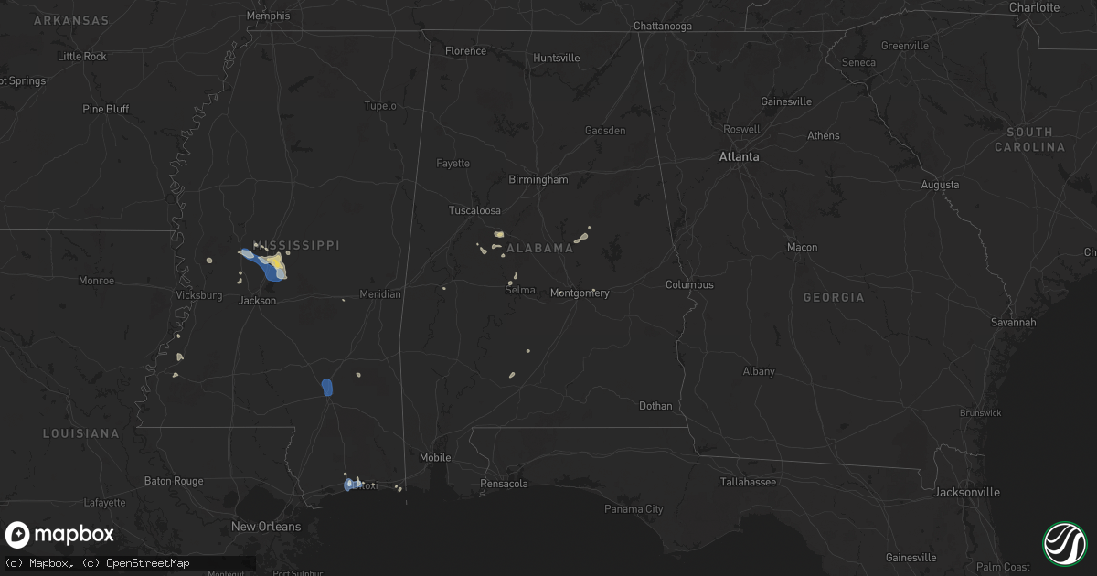Hail map in Alabama on July 1, 2025