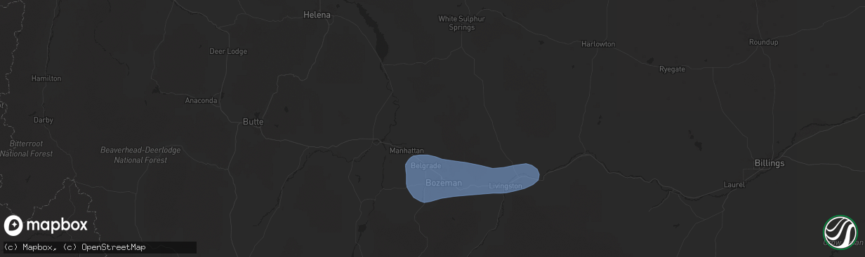 Hail map in Belgrade, MT on July 1, 2025