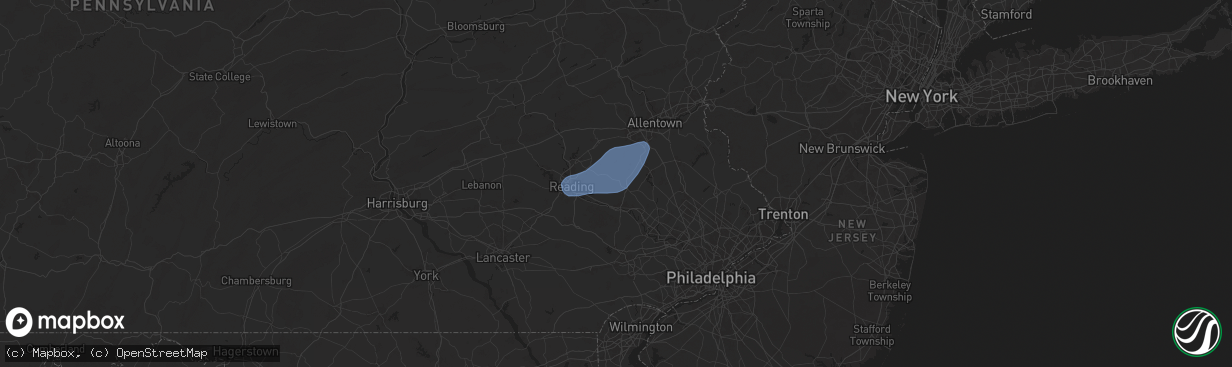 Hail map in Boyertown, PA on July 1, 2025