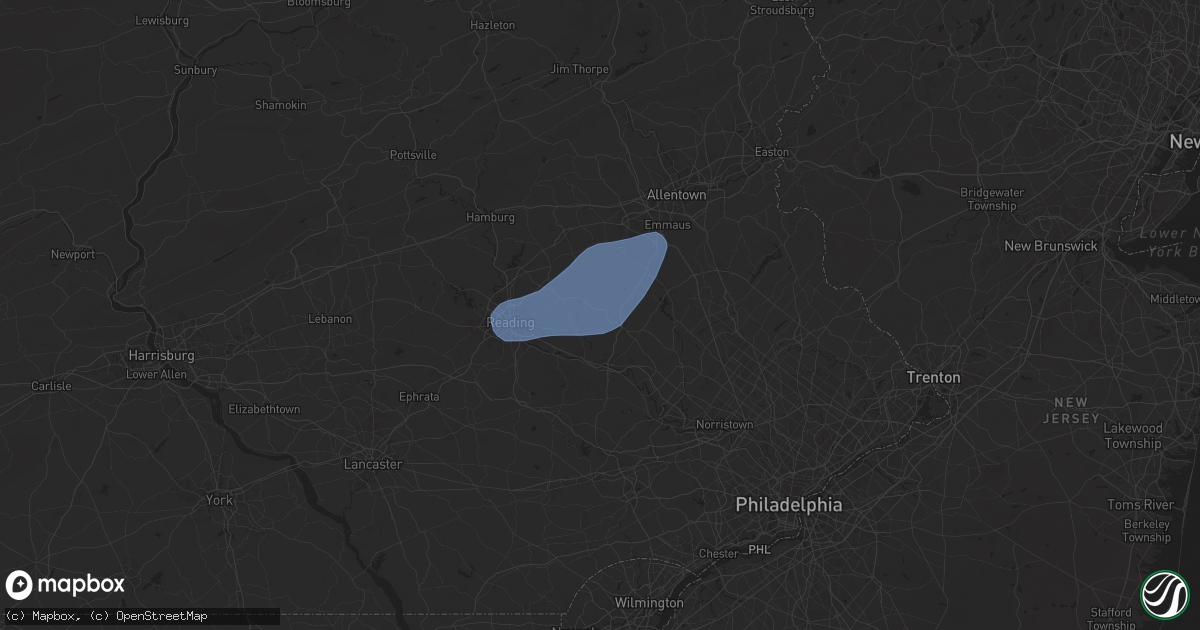 Hail map in Boyertown, PA on July 1, 2025