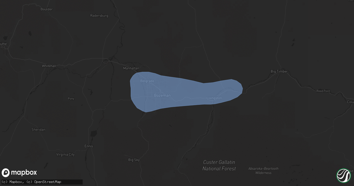 Hail map in Bozeman, MT on July 1, 2025