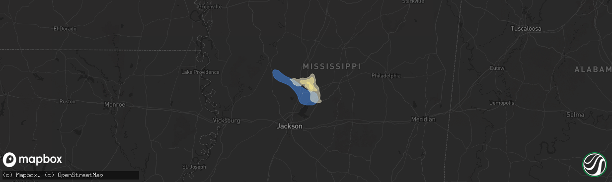 Hail map in Canton, MS on July 1, 2025
