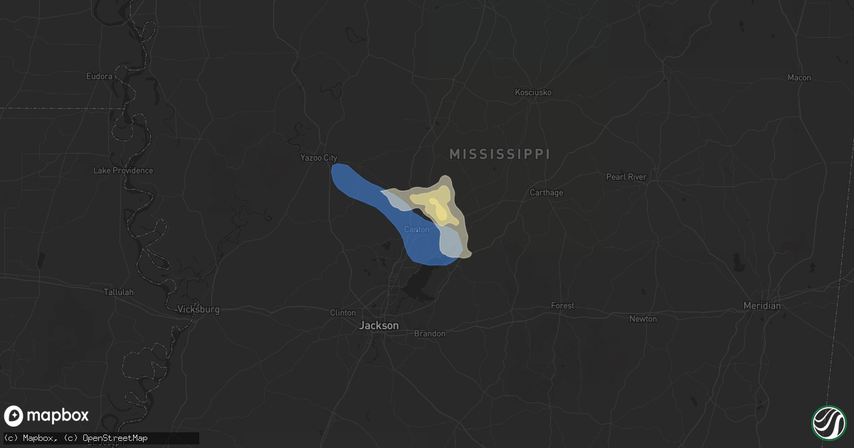 Hail map in Canton, MS on July 1, 2025