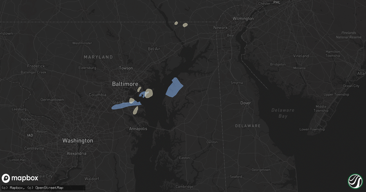 Hail map in Chestertown, MD on July 1, 2025