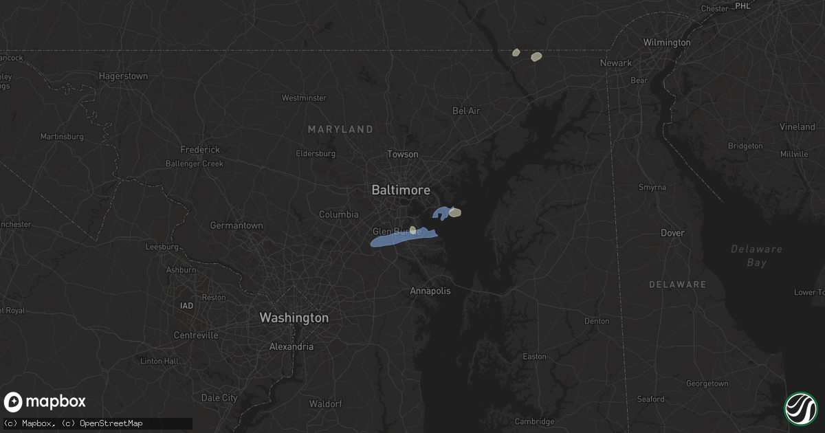 Hail map in Curtis Bay, MD on July 1, 2025