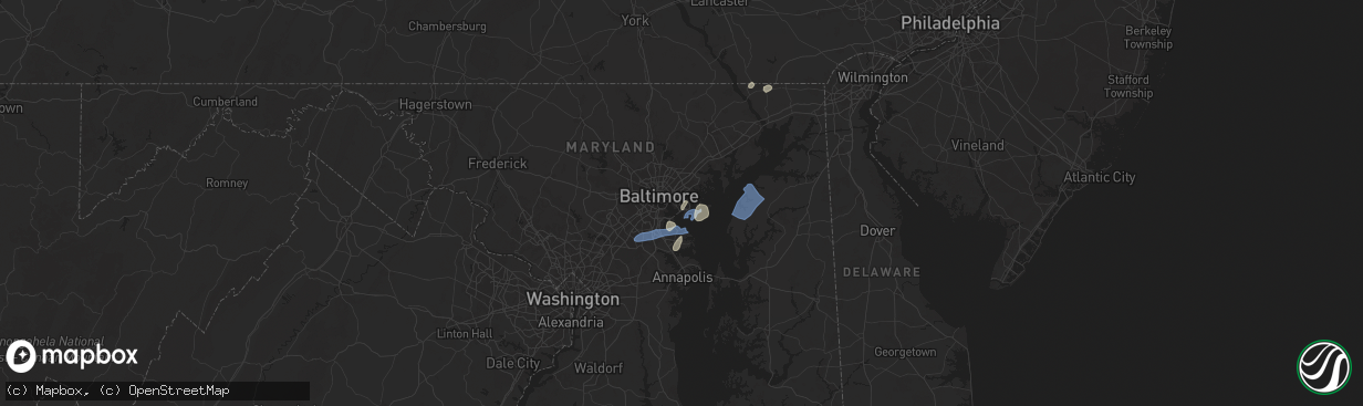 Hail map in Dundalk, MD on July 1, 2025