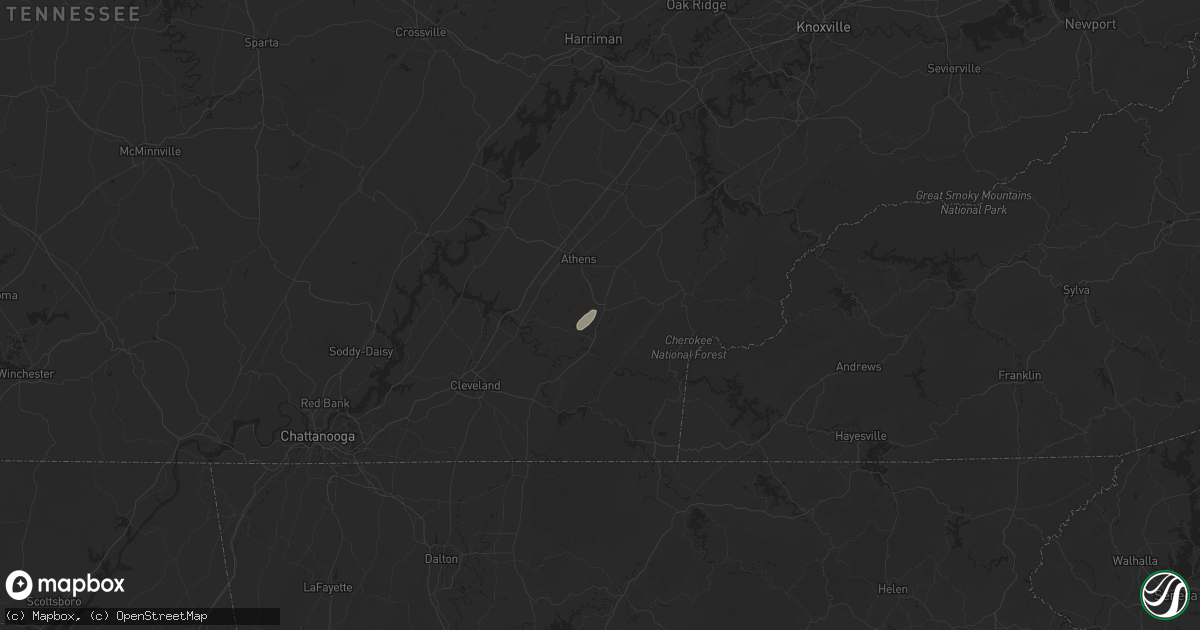 Hail map in Etowah, TN on July 1, 2025