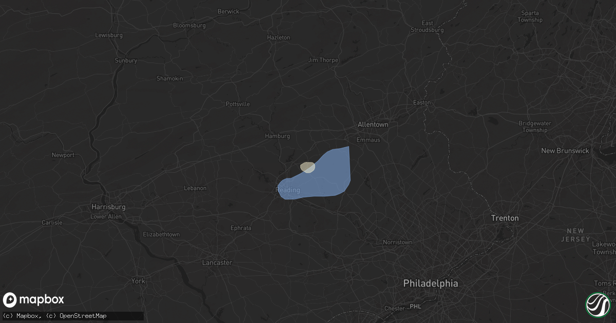 Hail map in Fleetwood, PA on July 1, 2025
