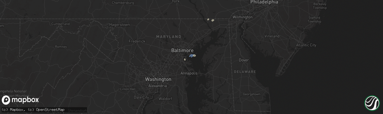 Hail map in Fort Howard, MD on July 1, 2025