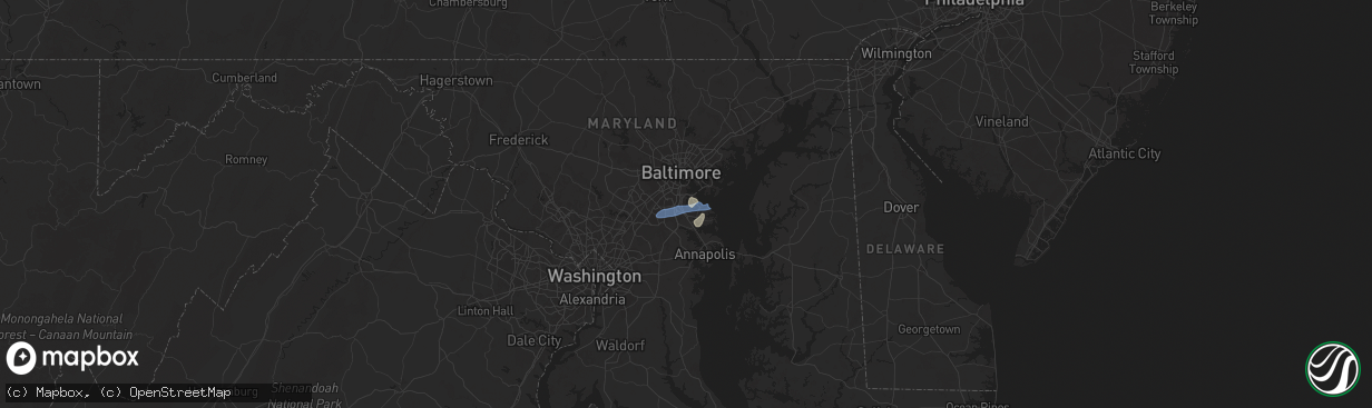 Hail map in Glen Burnie, MD on July 1, 2025