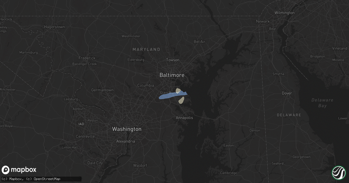 Hail map in Glen Burnie, MD on July 1, 2025