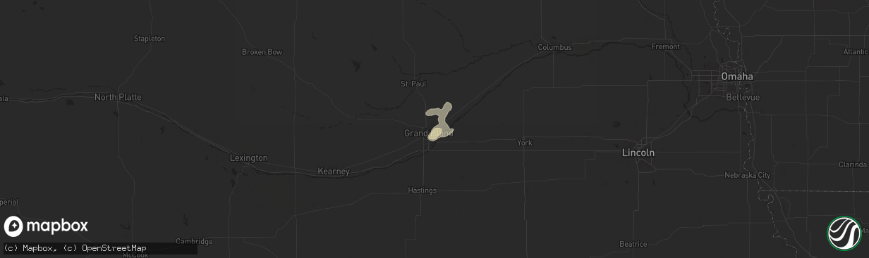 Hail map in Grand Island, NE on July 1, 2025