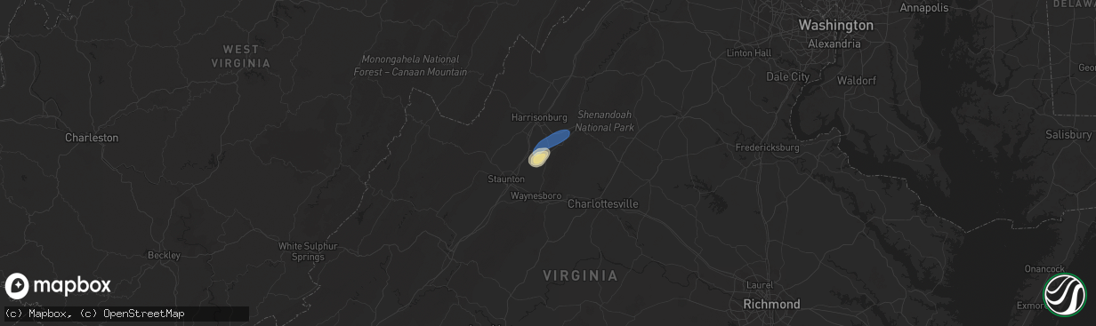 Hail map in Grottoes, VA on July 1, 2025
