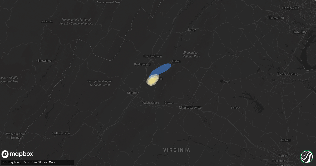 Hail map in Grottoes, VA on July 1, 2025