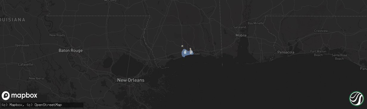 Hail map in Gulfport, MS on July 1, 2025