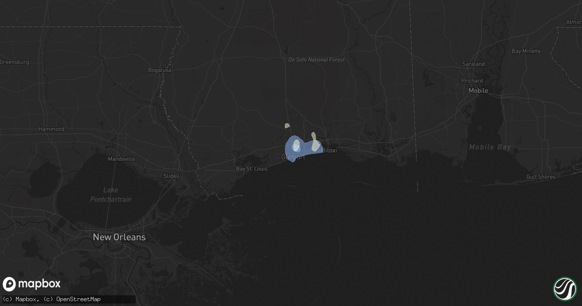 Hail map in Gulfport, MS on July 1, 2025