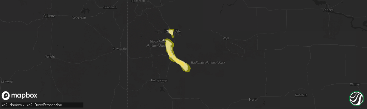 Hail map in Hermosa, SD on July 1, 2025