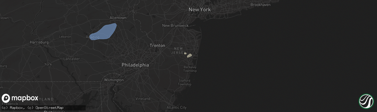 Hail map in Lakewood, NJ on July 1, 2025