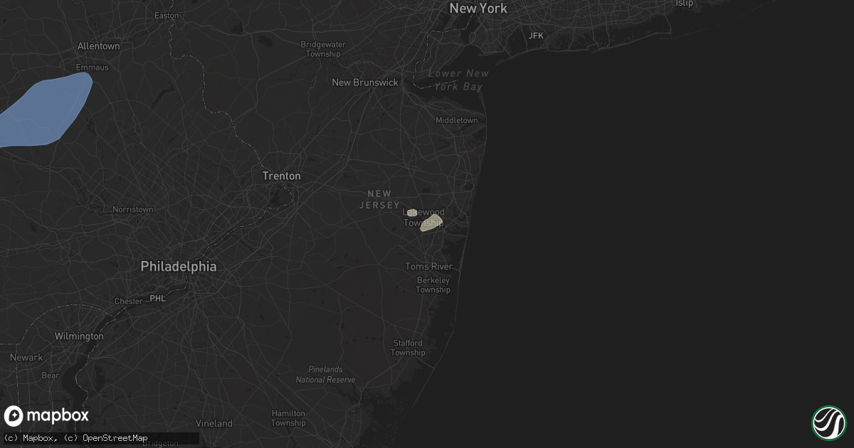 Hail map in Lakewood, NJ on July 1, 2025