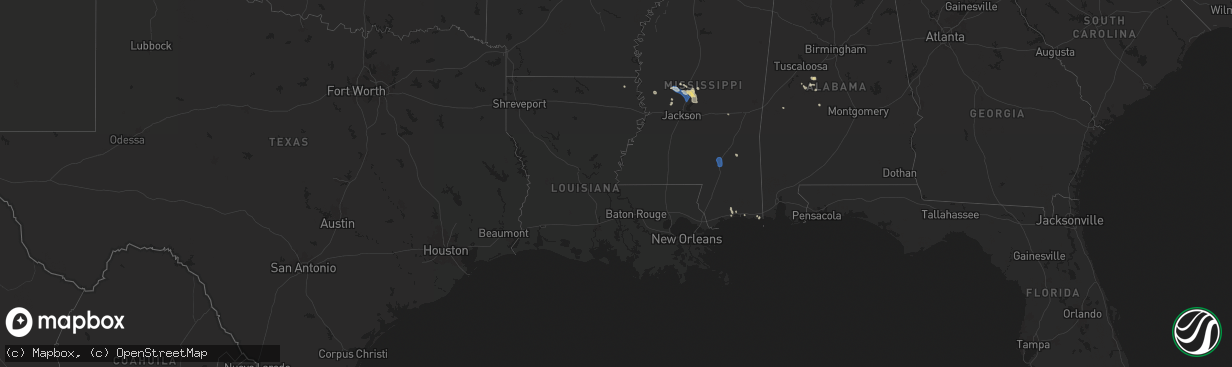 Hail map in Louisiana on July 1, 2025